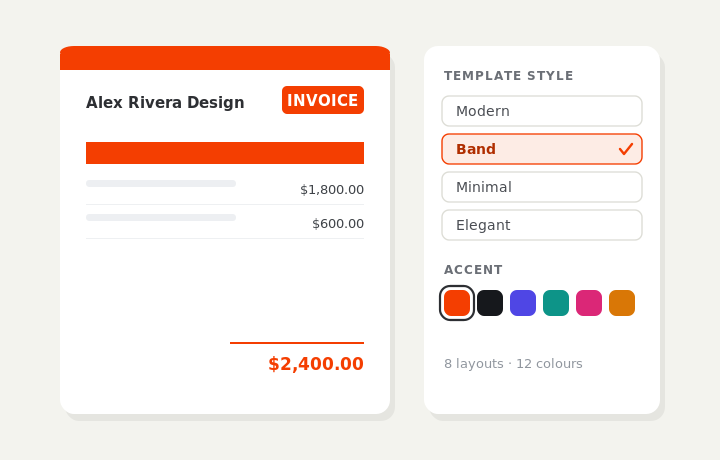 Choosing the Band layout and an accent color from the side panel
